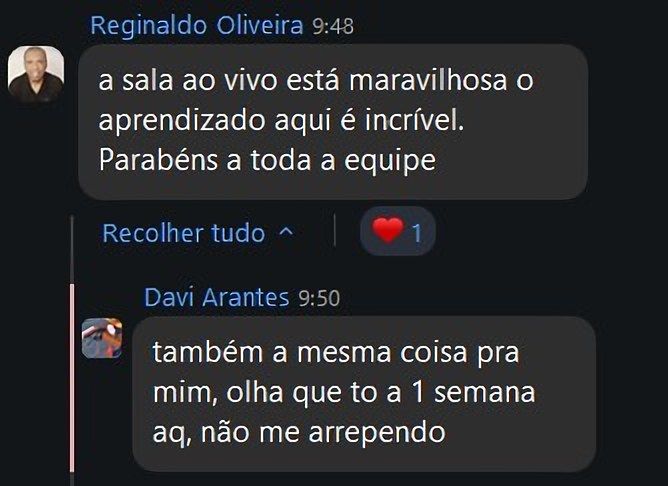 Reginaldo e Davi elogiando a sala ao vivo