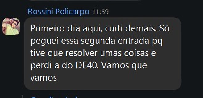 Rossini: primeiro dia, perdeu a entrada do DE40