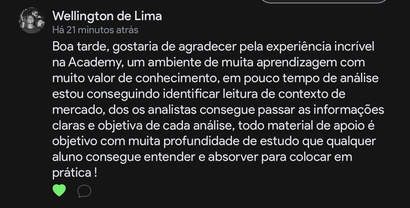 Mensagem do Wellington agradecendo pela experiência